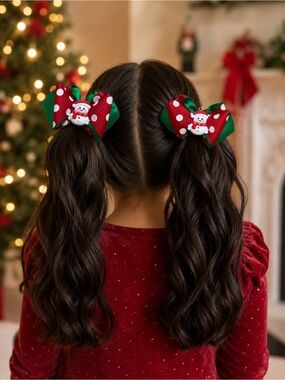 Holiday Red & Green Polka Dot Snowman Hair Bows